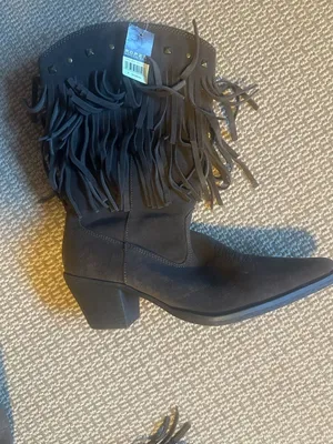 Roper fringe suede cowboy boots nwt size 9 light brown thumbnail 7