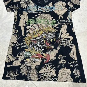 Ed Hardy Women's Tiger Mini AOP T Shirt Dress Fitted Crew Neck Y2K SZ M RARE thumbnail 4