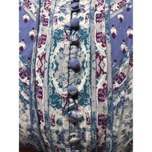 Free People Purple Paisley Bell Sleeve Blouse Ruffle Neck Button Front Top Med M thumbnail 6