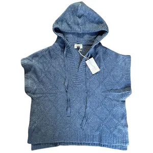 Universal Threads Y2K Blue Hooded Knit Poncho Cable Sweater Cozy Indie Boho Top NWT thumbnail 3