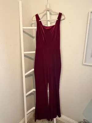 Gianni Bini Burgundy Ribbed Velvet Wide-Leg Jumpsuit thumbnail 2