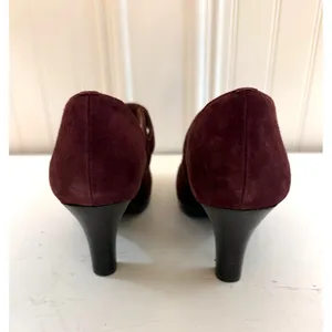 Sofft Retro 50s 60s Mod Twee Academia Suede Leather Mary Jane Heels Burgundy 7 thumbnail 4