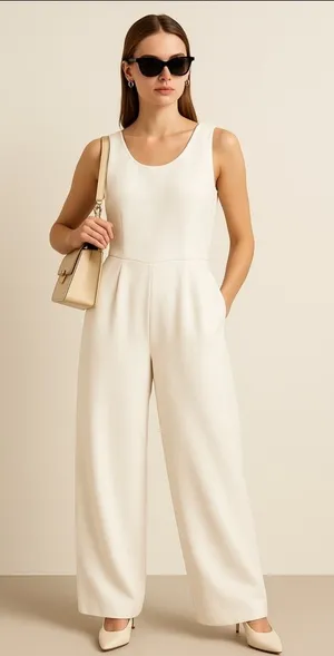 Bishop + Young White Jumpsuit Bridal Honeymoon Elopement Summer Resort Wide Leg thumbnail 1