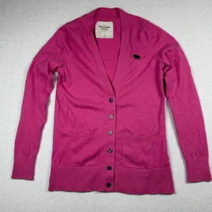 Abercrombie & Fitch Women’s Pink Button Front Cardigan Sweater Size M Logo thumbnail 1