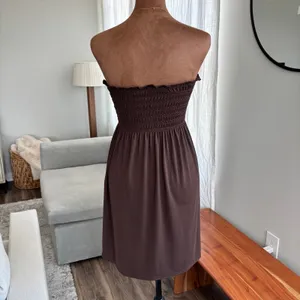 Vintage Swim n Sport Dress Medium Brown Strapless Smocked Y2K Resort Beach Cover thumbnail 3
