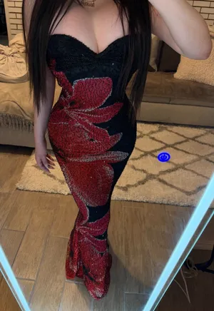 Windsor Black Strapless Sequin Gown with Red Floral Motif thumbnail 1