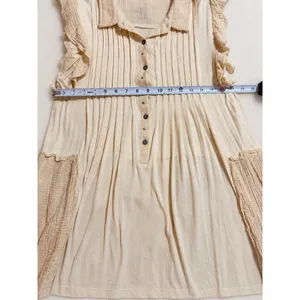 POL Boho Pleated Ruffle Mini Dress Cream Ivory Size M FKD10 thumbnail 9
