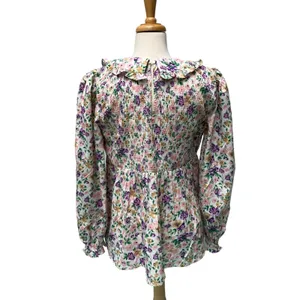 Pieces Maternity Smock‎ Top L Multicolor Floral Smocked Ruffle Collar Romantic thumbnail 6