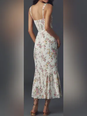 NEW Reformation Irisa Floral ivory Midi Dress Sz 6 thumbnail 2