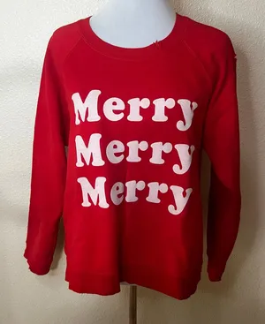 Show Me Your Mumu SMYM Cole Sweater Merry Merry Graphic distressed red X-LARGE thumbnail 1