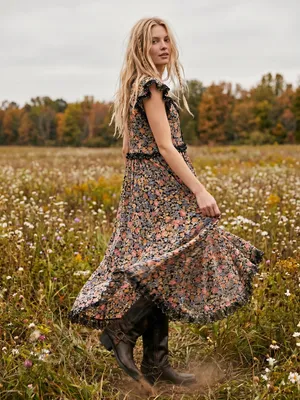 Free people Bohemian Floral Milania Maxi Dress Dark Combo Maxi Top Duster Small thumbnail 2