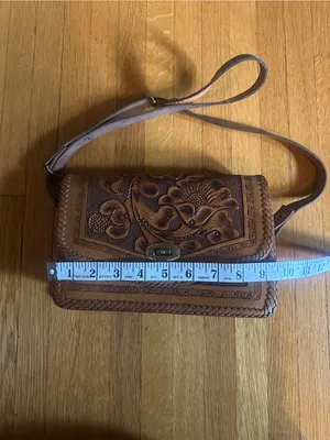 Vtg Hand Tooled Leather Mexico Stamped Crossbody Bag thumbnail 4