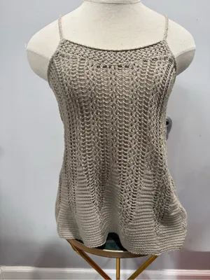 Express Crochet Spaghetti Strap Tank Top - Taupe thumbnail 2