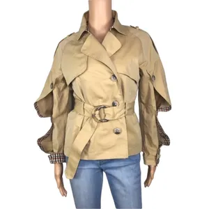 N12H Trench Jacket Sz XS Tan Button Up Sleeve Boho City Chick Rare Preppy NWOT thumbnail 5