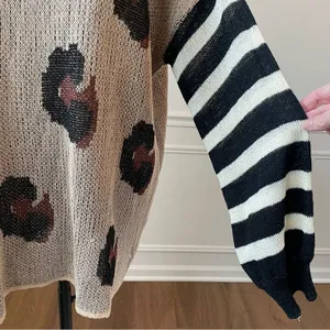 Amaryllis x Ashlee Nichols Leopard Stripe Oversized Lightweight Vneck Sweater M thumbnail 5