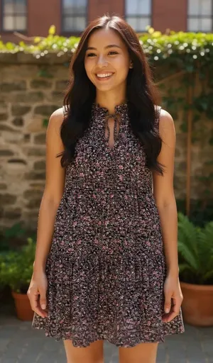 BB Dakota Steve Madden Floral Tiered Short Mini Dress Black Pink BL28140W Medium thumbnail 1
