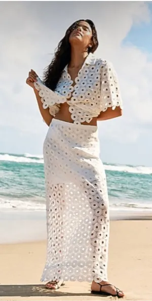 EXPRESS White Eyelet High Waist Maxi Skirt thumbnail 1