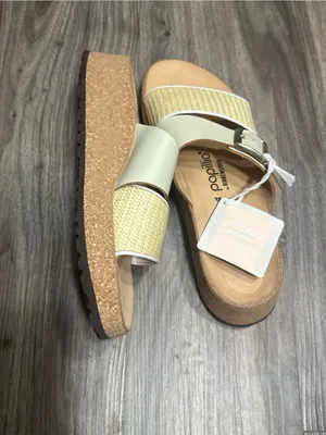 Birkenstock Women’s Two-Band Slide Sandals in Cream and Natural Woven thumbnail 7