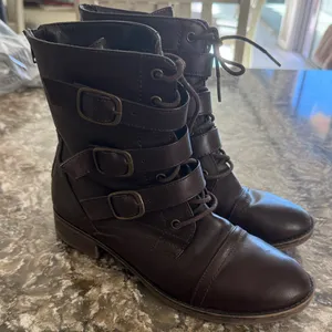 Women's Brown Leather Ankle Boots / Q11 Size 8 thumbnail 1