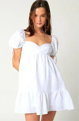 Boho Pink white linen Mini Dress thumbnail 1