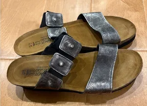 Naot Ashley leather gunmetal gray slides sandals rhinestone sz 41 or 10 thumbnail 1