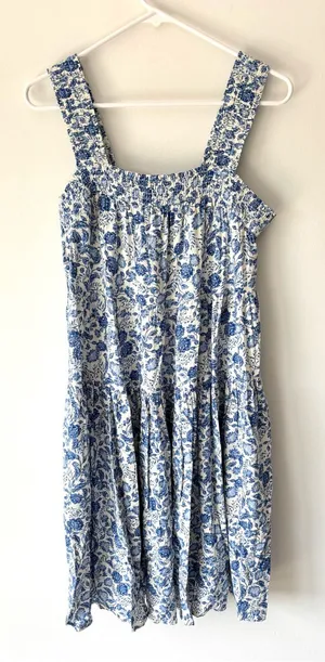 Old Navy Blue White Floral Sleeveless Midi Dress Square Neck Vacation Costal thumbnail 1