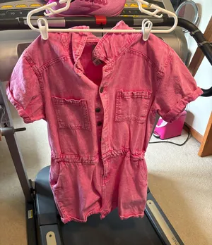 Pink Short Sleeve Denim Romper Size XL thumbnail 1