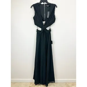 Lulus Vivid Imagination Black Cutout Maxi Dress Long Formal Chiffon Large NWT thumbnail 6