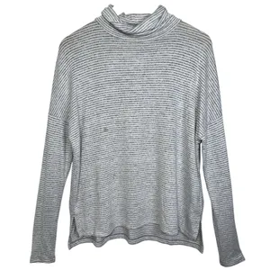 Abercrombie & Fitch Gray White Striped Long Sleeve Turtleneck Sweater Top Size L thumbnail 1