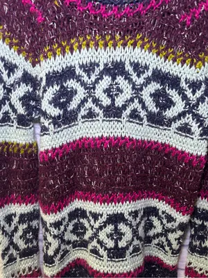 Free People Reed Fair Isle Print Chunk Knit Sweater Wool Linen Alpaca Medium thumbnail 10