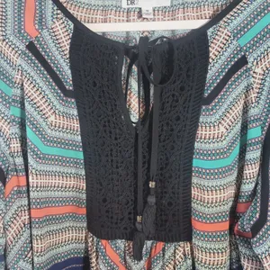 DR2 by Daniel Rainn Geometric Cold Shoulder Blouse Plus Size 1X Crochet Boho thumbnail 8