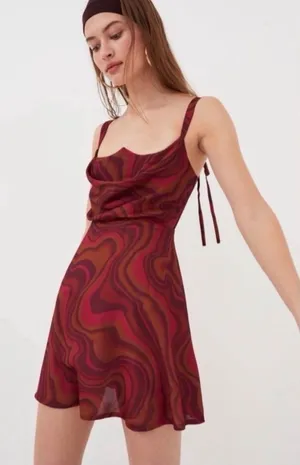 For Love & Lemons Burgundy Swirl Cowl Neck Mini Dress thumbnail 1