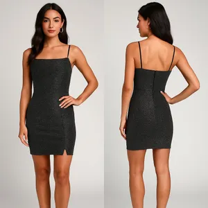 Lulus Metallic Bodycon Mini Dress Small Black Silver Glitter‎ Sparkle Party NYE thumbnail 2