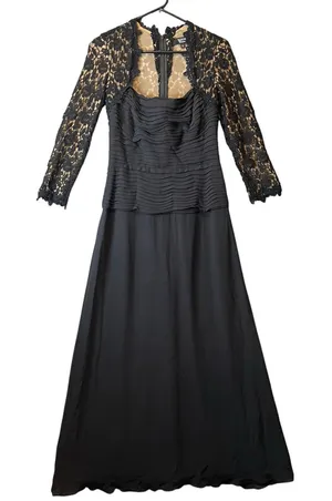 Tadashi Shoji Lace Floral Crepe Silk Gown Sz‎ 4 Formal Mother of The Bride Black thumbnail 1
