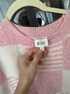 Bibi checkered sweater vest short sleeve striped blush ivory crewneck top thumbnail 4