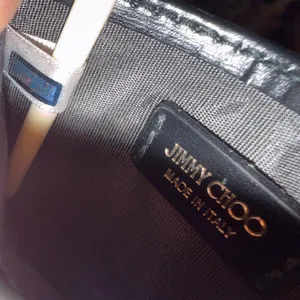 Jimmy Choo Umika Black Leather Card Holder Gold Diamond Studs Italy Designer thumbnail 6