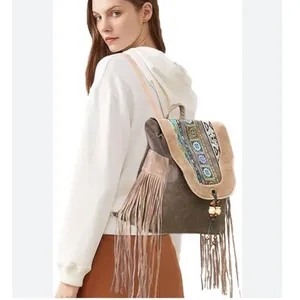 Bohemian Faux Leather & Tassels Beaded Backpack thumbnail 3