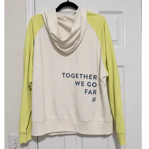 Peloton Colorblock Half Zip Hoodie Ivory Yellow Logo Sweatshirt Medium thumbnail 4