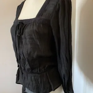 June & Hudson Nordstrom Black Sheer Peasant Boho Long‎ Sleeve Top Size M… thumbnail 5