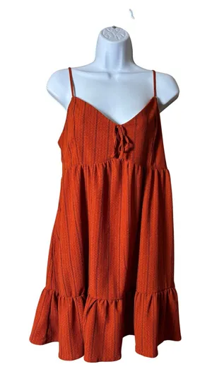 MiAmi Francesca's Women Mini‎ Dress L Rust Orange Striped Tie Front Boho Pockets thumbnail 1