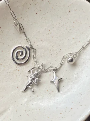Handmade vintage retro boho fairy funky y2k grunge style fully stainless steel necklace👼🌀⭐️ thumbnail 3