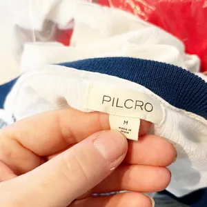 Pilcro Anthropologie Ruffle Cap Short Sleeve Scoopneck Tee Shirt White Blue M thumbnail 3