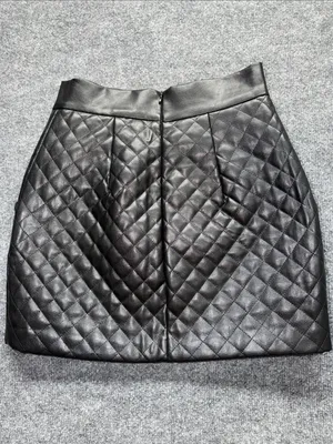 Amanda Uprichard Quilted Faux Leather Mini Skirt in Black with Silver Chain thumbnail 6
