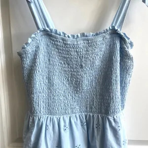 American Eagle Mini Dress Womens‎ Medium Blue Cottagecore Eyelet Smocked Tiered thumbnail 4