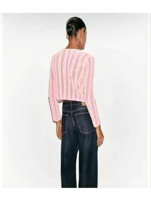 Zara Pointelle Pink Open Knit Cardigan M thumbnail 4