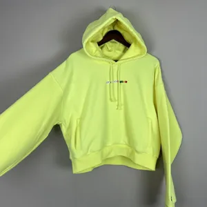 Teddy Fresh Hoodie Womens XL Highlighter‎ Neon Yellow Cropped 100% Cotton Beaded thumbnail 7