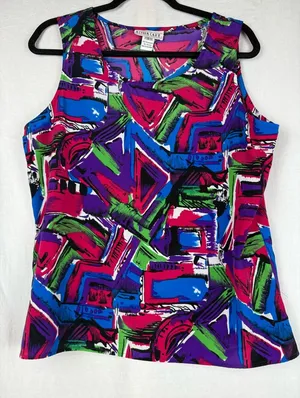 Colorful Geometric Women's Tank Top‎ Blue Size L thumbnail 1