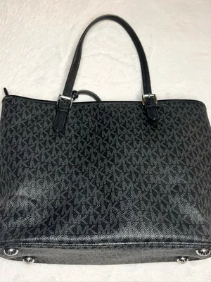 Michael Kors Black Signature MK Logo Jet Set Tote Bag with Front Pocket thumbnail 12