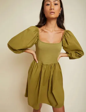 Heddie Puff Sleeve Babydoll Cotton Poplin Mini Dress Lichen Green thumbnail 1