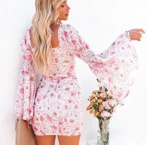 VICI | Pink Floral Smocked Long Sleeve Dress thumbnail 5